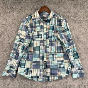 L.L. Bean Button Shirt Patchwork Blue Women Size Small